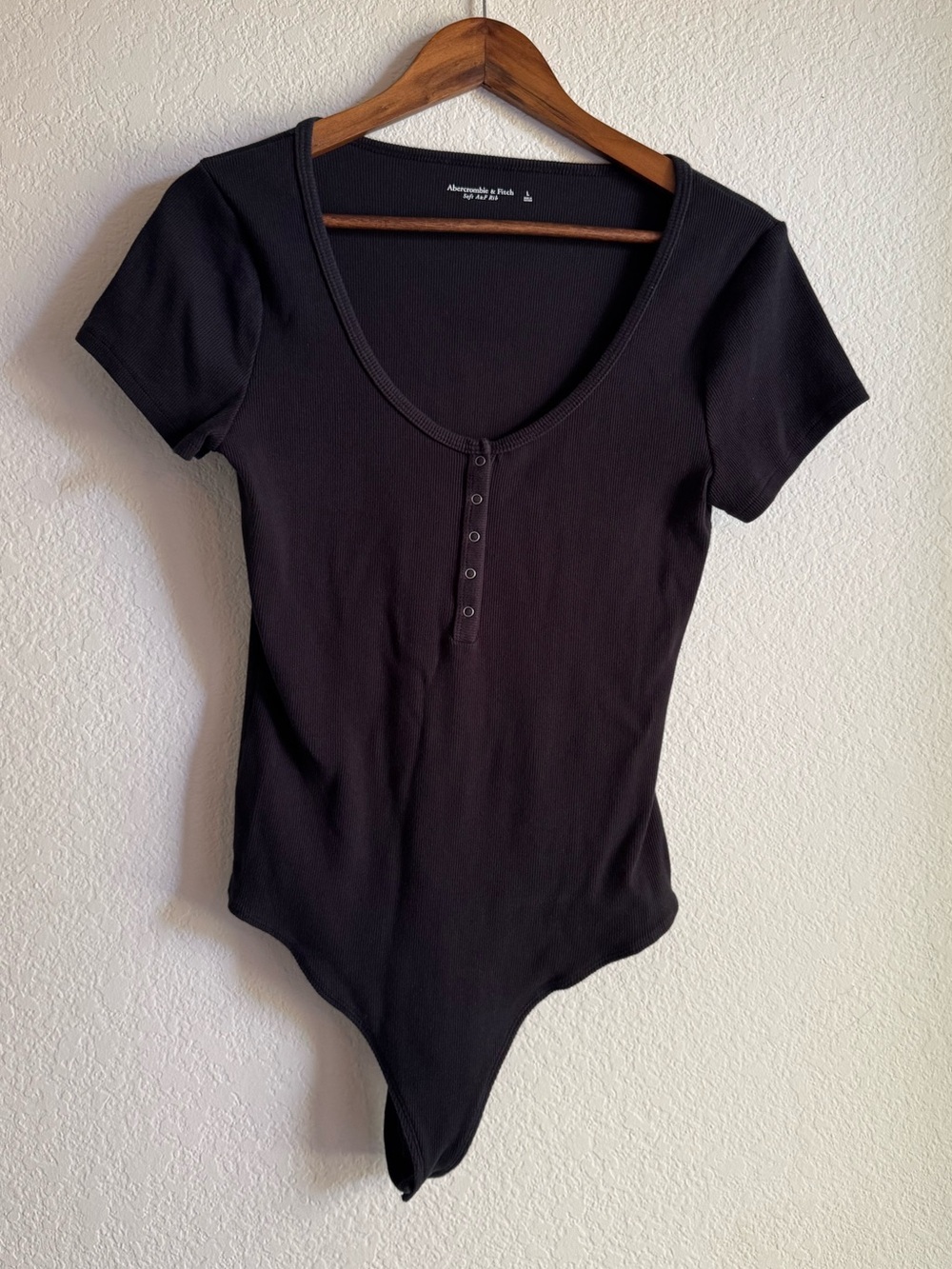Abercrombie & Fitch Soft A&F Rib Black Henley Bodysuit L